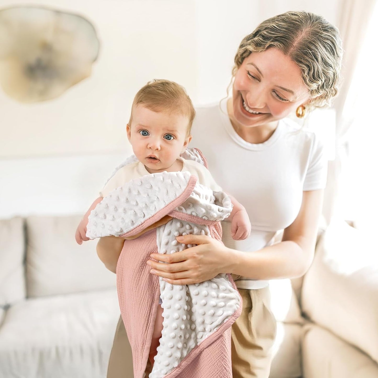 lulumoon Baby Blanket for Newborn Receiving: Minky Dot & Muslin Lightweight - Thermal Blanket Gift for Baby Shower & Hospital Welcoming 30"x40"（Pink）