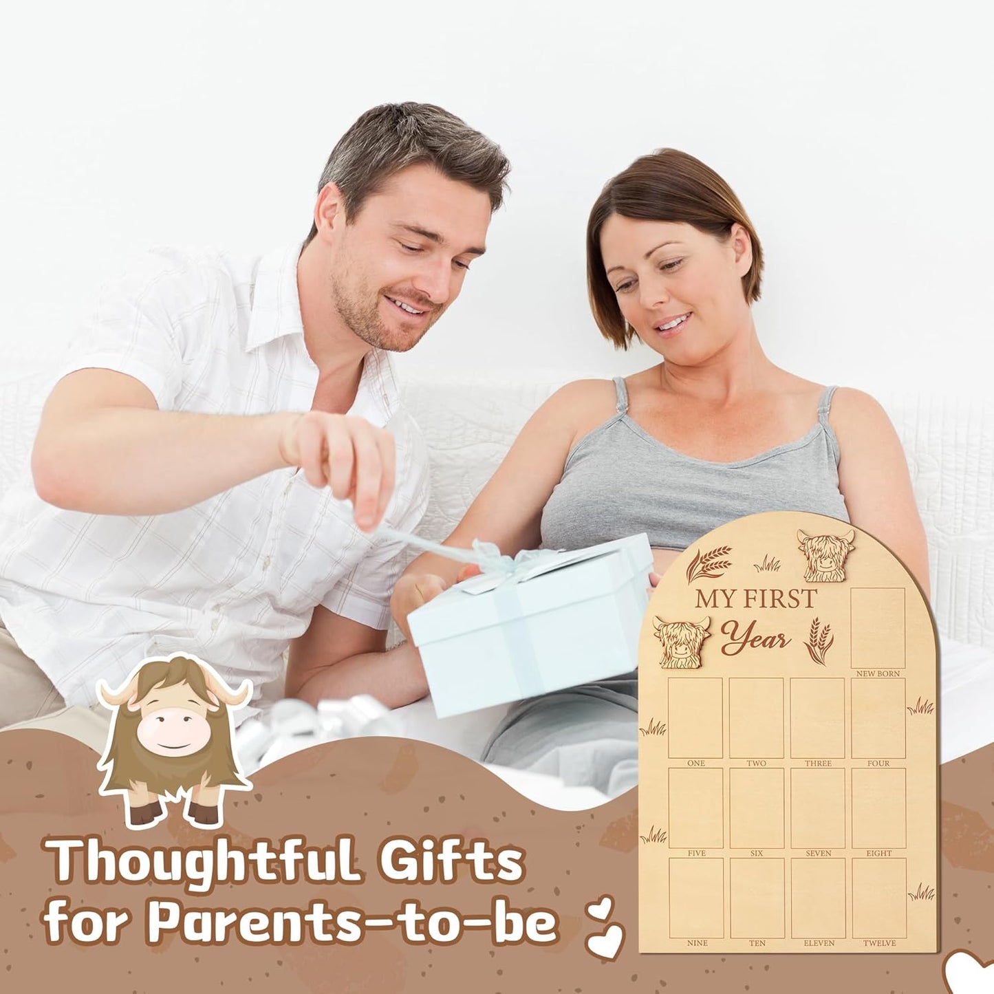 R HORSE Picture Frame - My First Year Photo Display Board, Highland Cow, Wood, 15.7 x 11 inches, Unisex Adult Gift