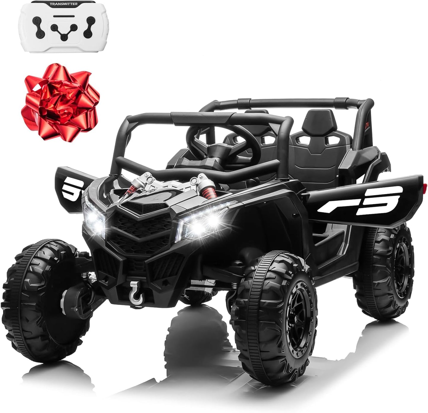 Electric Car for Kids, JOYRACER 24V Ride on Car Battery Powered Off-Road UTV w/Remote Control, 3 Speeds, 4x150W Powerful Motors, 18" Seat, Bluetooth, MP3, Electric Vehicles with Big Pull Bow