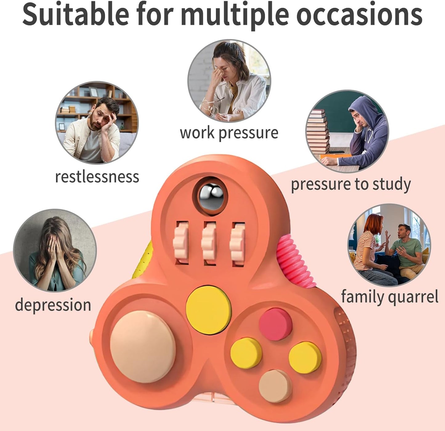 Fidget Toys Adults,Fidget Pad Fidgets,Autism Figette Cubes,Cool Fidget Clicker Controller Desk Toys,Anxiety Relief Stress ADHD Toys,Sensory Fidget Cubes Gifts for Kids Teens Boys(Orange)