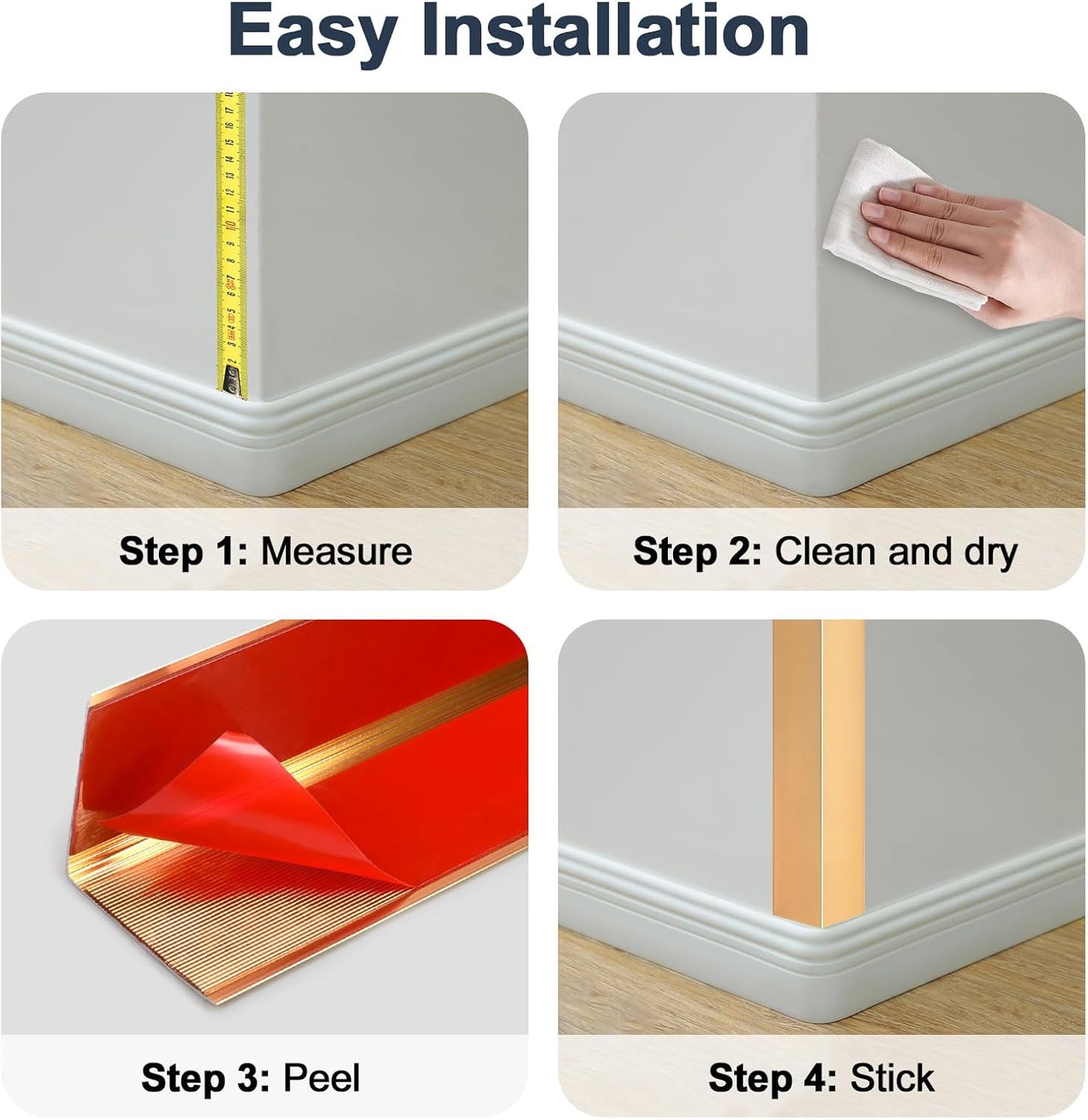 4PCS 45" Aluminum Metal Corner Protectors, Self Adhesive Corner Guards, Metal Wall Edge Protector Strip, Furniture Corner Protectors, Wall Cabinet Baseboard Decoration 45" x 1" (Copper Gold)