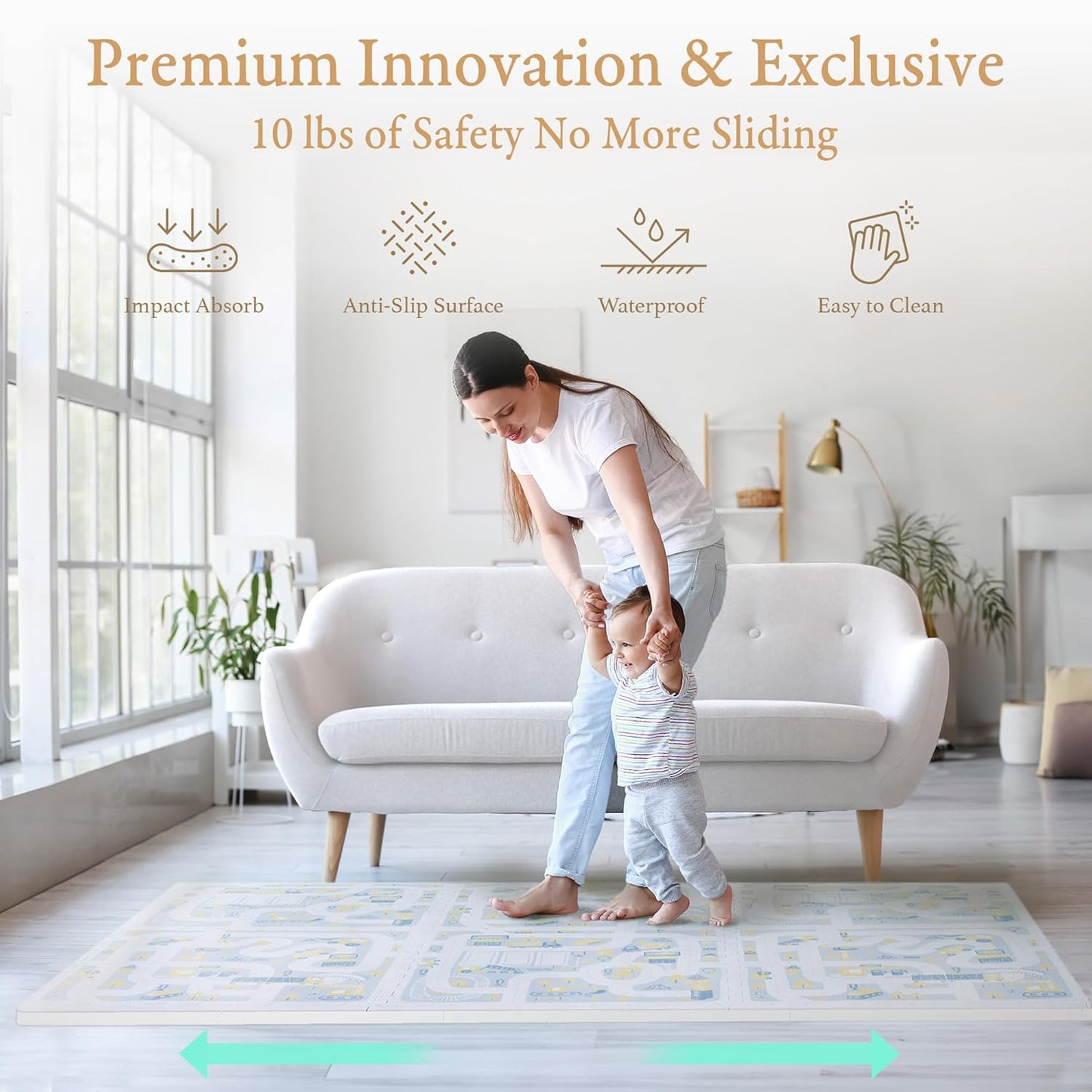 Premium Baby Foam Play Mats -Stylish Floor & Exercise Puzzle Mat for Toddlers & Kids- 6 Soft, Non-Toxic, Odorless, Peel-resistant Foam Tiles -6ft x 4ft -1"inch Extra-Thick, Pastel Blue Gray