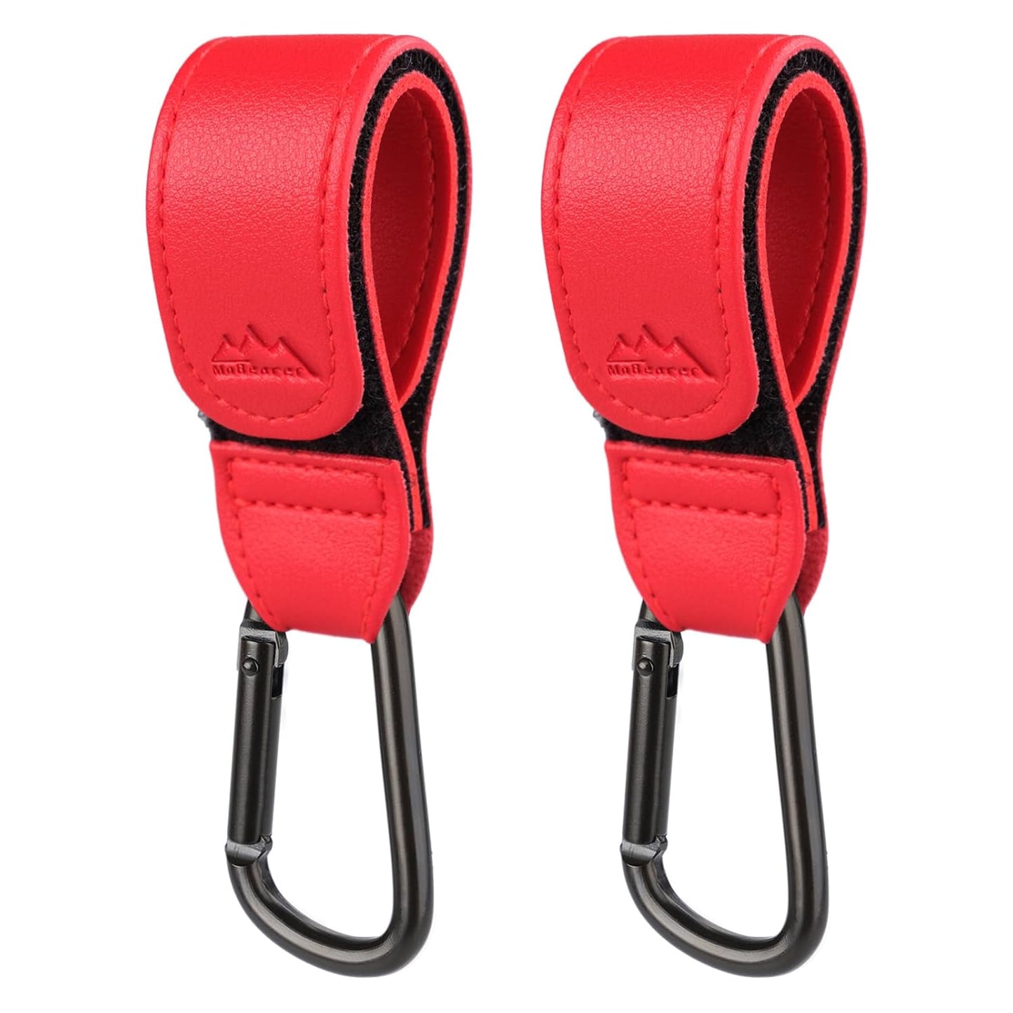 Baby Stroller Hooks Bag Hooks for Hanging Diaper Bags Multipurpose Hooks for Grocery Shopping Bags Premium Vegan Leather Pram Straps 2 Pcs (red)
