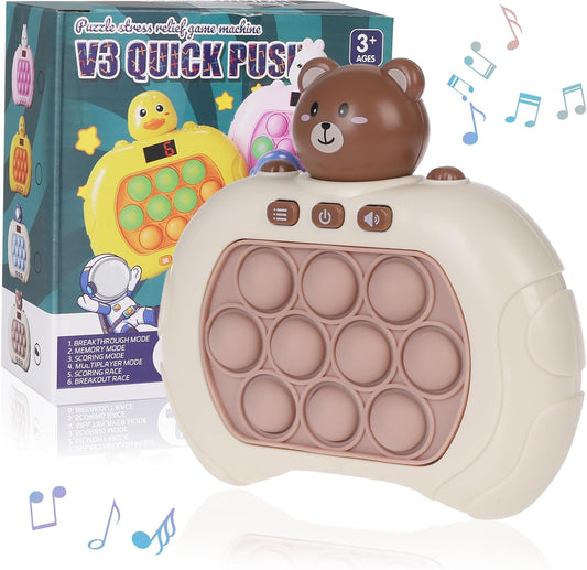 Fast Push Game Pop Fidget Toys for Kids, Fast Push Bubble Game, Quick Push Pop Game for Boys & Girls Age 3-12, Handheld Puzzle Game Sensory Toys Relaxation and Decompression (Grey Bear)