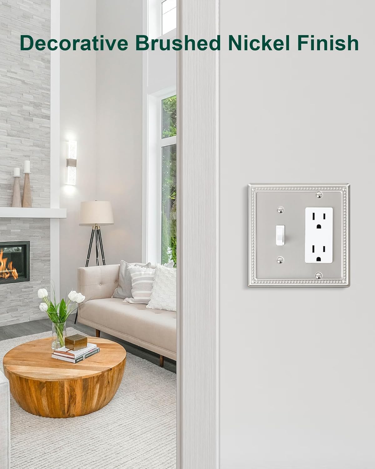 2-Pack Combo Toggle/Decorator Light Switch Cover Plate, Pearls Decorative Metal Wall Switch Plates and Outlet Covers, Brushed Nickel