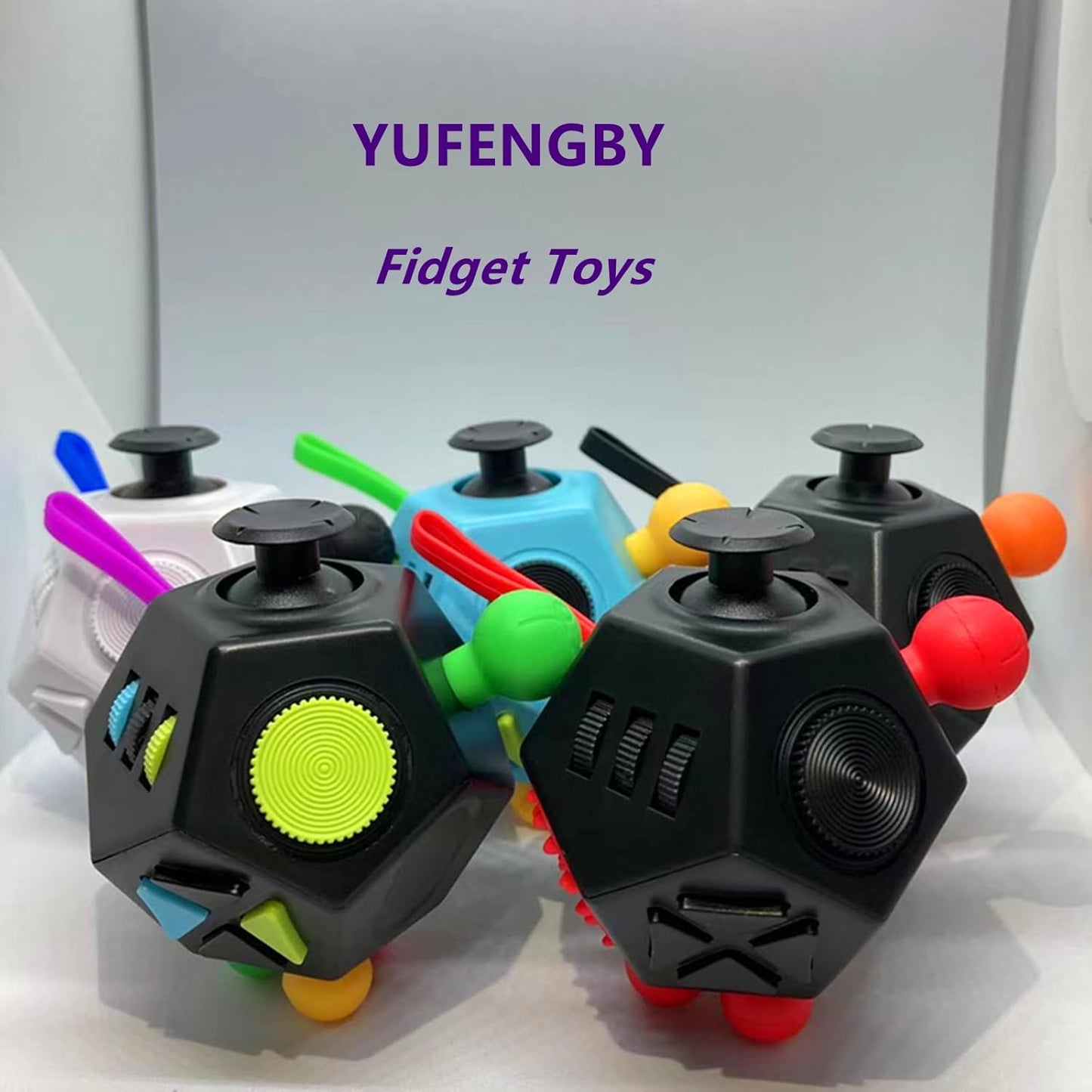 Fidget Toys Cube Relieve Stress Anti Anxious Depression 12-Sided Cube for Children and Adults with ADHD ADD OCD Autism Creative Toy (Green Pink Black-B2)
