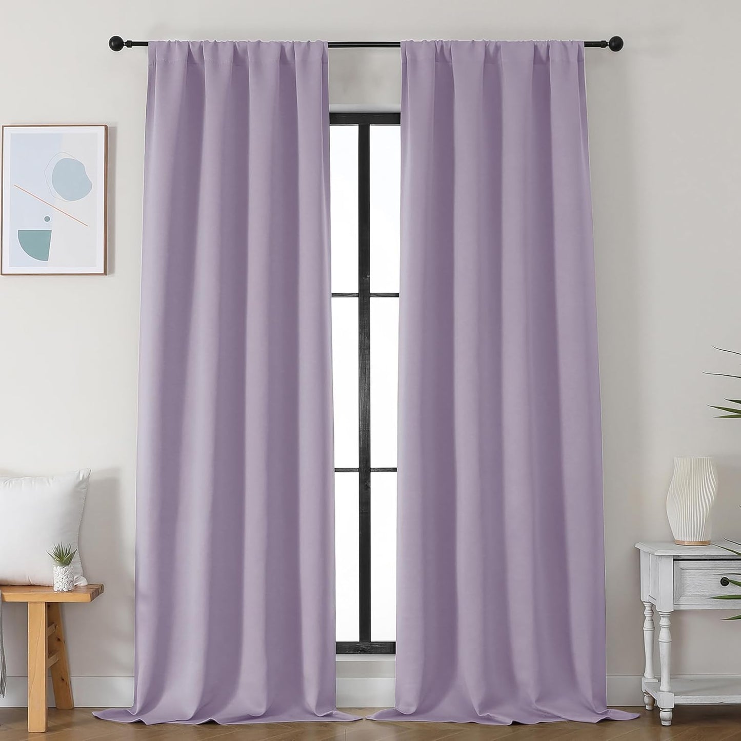 Simplebrand Ava Lilac Blackout Curtains for Bedroom 96 Inches Long 2 Panels, Solid Thermal Insulated, Energy Saving Nursery Window Treatment Curtains Blackout Drapes, W40 x L96 Inch, Lilac