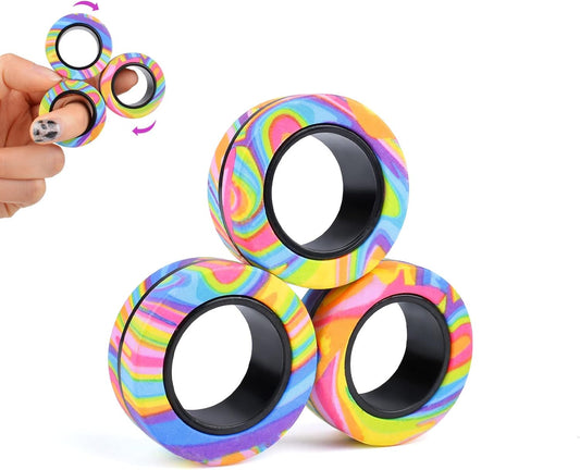 3Pcs Magnetic Rings Fidget Toy Set, ADHD Anxiety Magnetic Fidget Toys Adults Fidget Spinner Rings for Relief, Easter Basket Stuffers Valentines Gifts for 8+ Year Old Teen Boy Girl