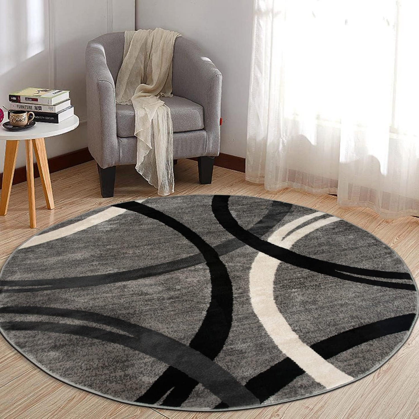 Rugshop Modern Wavy Circles Design Round Area Rug 8' Gray