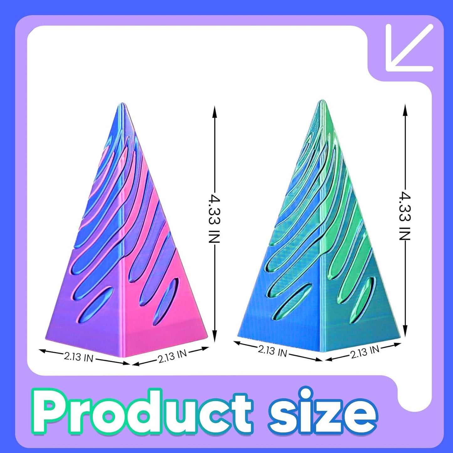 2 Packs Impossible Pyramid Passthrough Sculpture 3D Printed Spiral Cone Fidget Toy for Adults Kids, Infinity Spiral Tree, Christmas, Halloween, Thanksgiving, and White Elephant Gifts (Purple+Green)