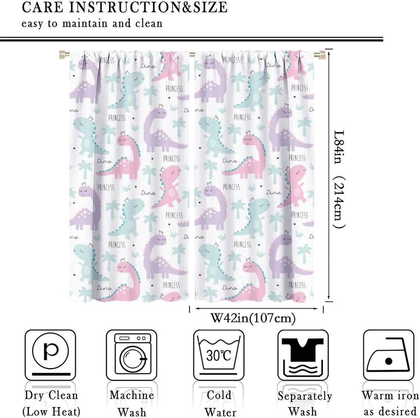 Kids Dinosaur Curtains for Boys Girls Bedroom Decor Cartoon Dino Colorful Cute Funny Animal Wildlife Printed Blackout Rod Pocket Window Drapes for Baby Nursery Playroom W42xL84in 2 Panels