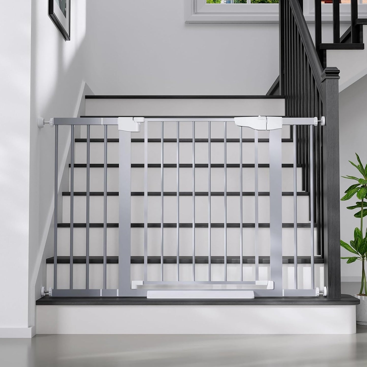 Cumbor 29.7-48" Baby Gate for Stairs, Mom's Choice Awards Winner-Dog Gates for Doorways, Auto Close Safety Pet Gate for Dogs Indoor, Easy Install Pressure Mounted Child Gate with Walk Thru Door, Gray
