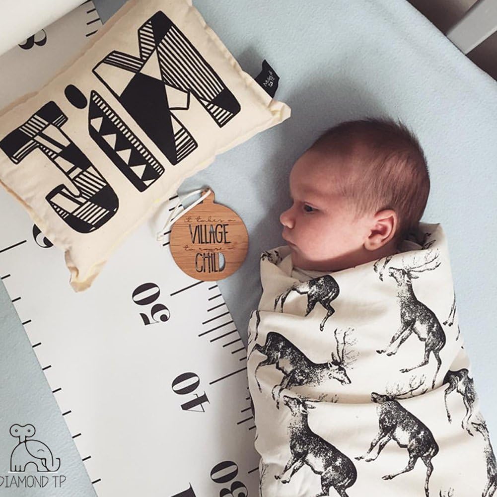 Kids Growth Chart, Wood Frame Fabric Canvas Height Measurement Ruler from Baby to Adult for Child's Room Decoration 7.9 x 79in (7.9 x 79in, Triange)