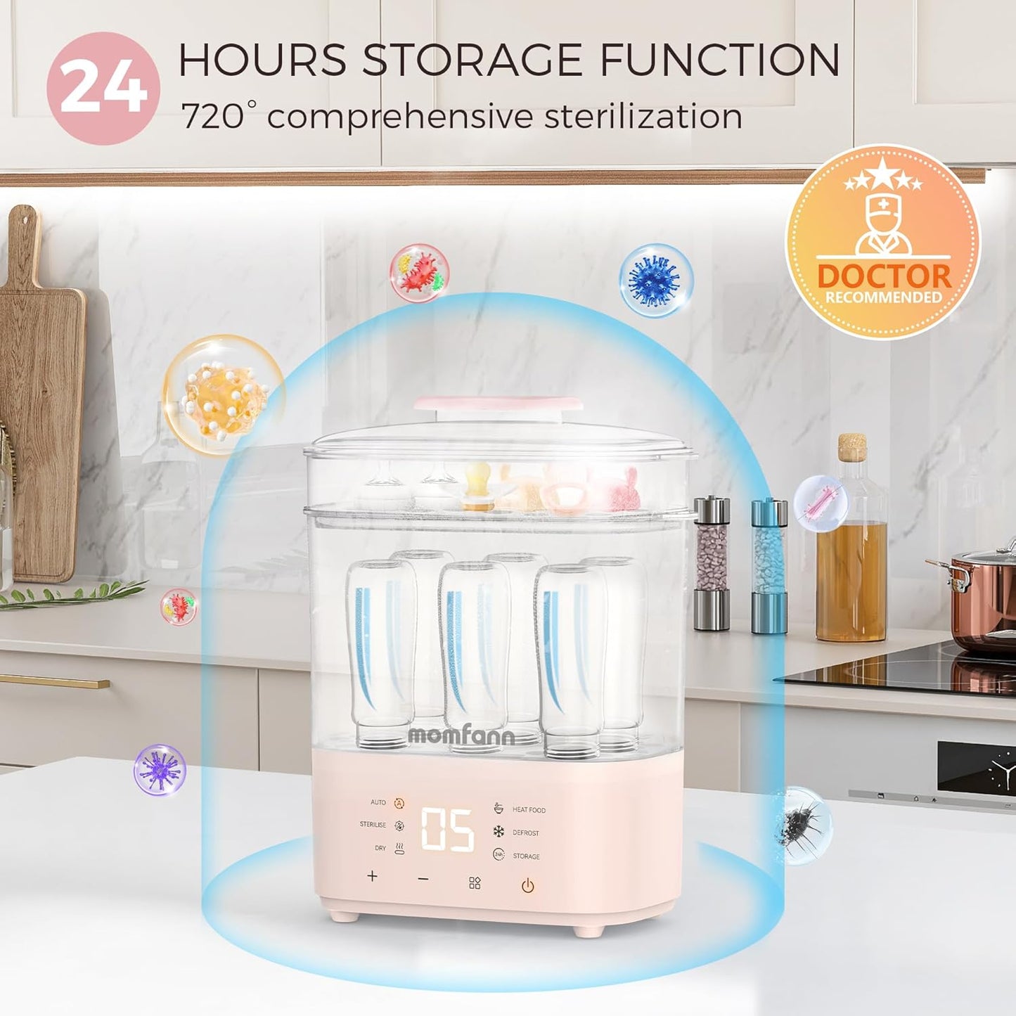 Bottle Sterilizer and Dryer, All-in-One Electric Steam Sterilizer Bottle Sanitizer for Baby Bottles, Pump Parts Accessories Newborn Essential Bottle Warmer for Breastmilk & Thaw (Pink)