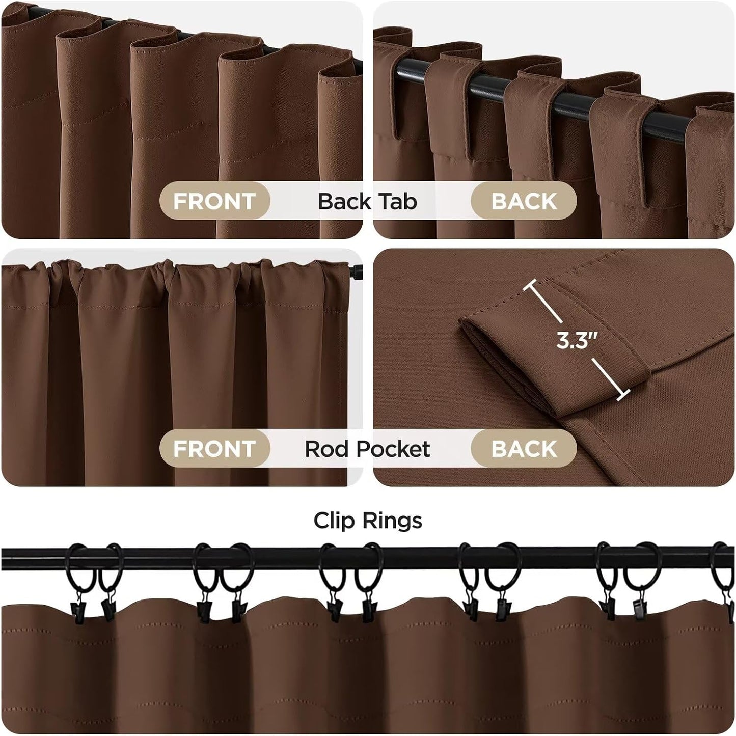 Joydeco 90 Inch Curtains for Bedroom, Thermal Insulated Black Out Curtains 2 Panels Set, Room Darkening Drapes for Living Room Window Rod Pocket Back Tab (W52 x L90 Inch, Brown)