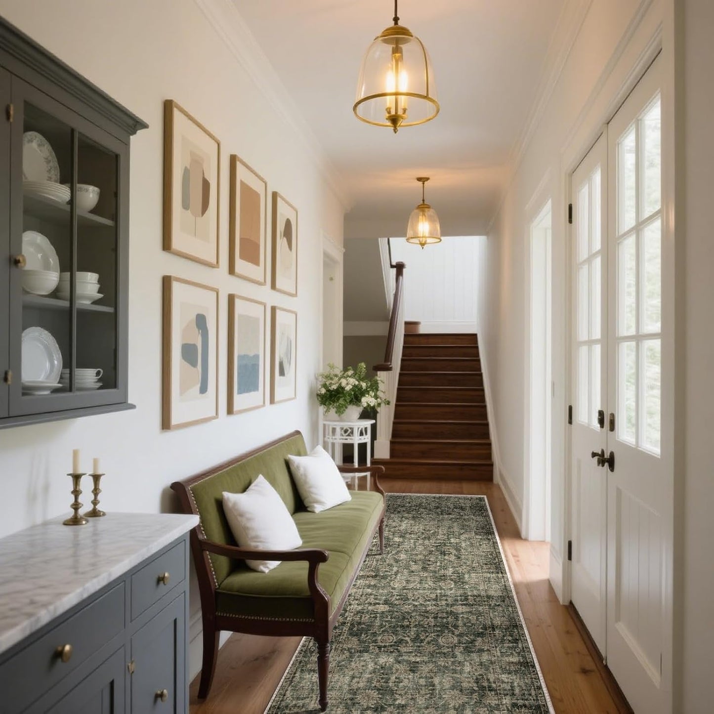 Washable Kitchen Rug Runners for Hallways: 2'x10' Entryway Rug with Non Slip Backing Low Pile Soft Indoor Long Floor Carpet Runners for Hallways Kitchen Laundry Room Bathroom Bedroom