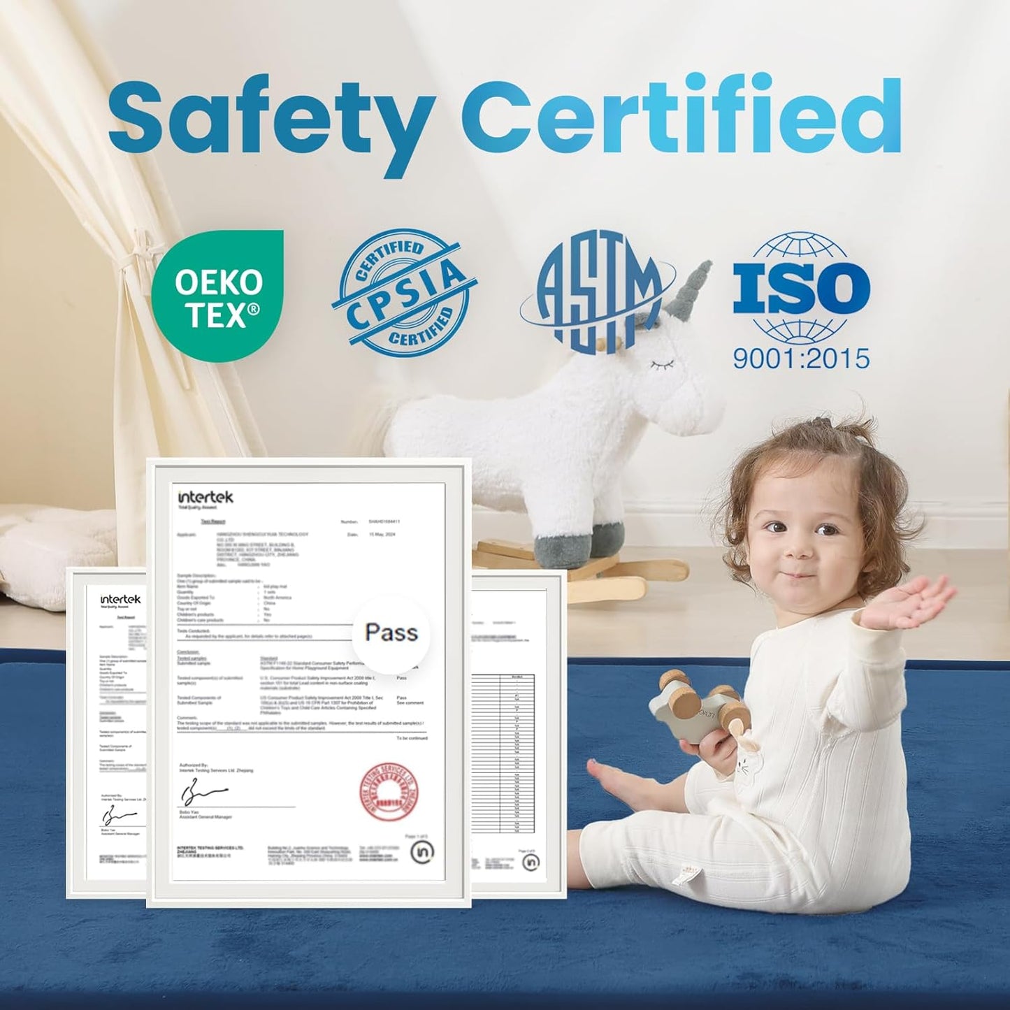 Ultra Soft Baby Play Mat,79"×158" Extra Large Activity Tummy Time Mat for Toddlers,Infants,Kids,Extra Thick Elasti-Foam Nursery Rug for Floor,Non-Slip Safe for Crawling,Water-Repellent(Royal Blue)