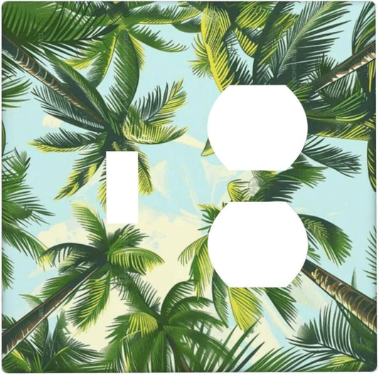Summer Sky Coconut Palms Trees Green Plants Leaf Wallplates 1 Toggle 1 Duplex Switch Plate Electrical GFCI Faceplate Decorative Light Switch Covers for Bed Room Living Room Decor