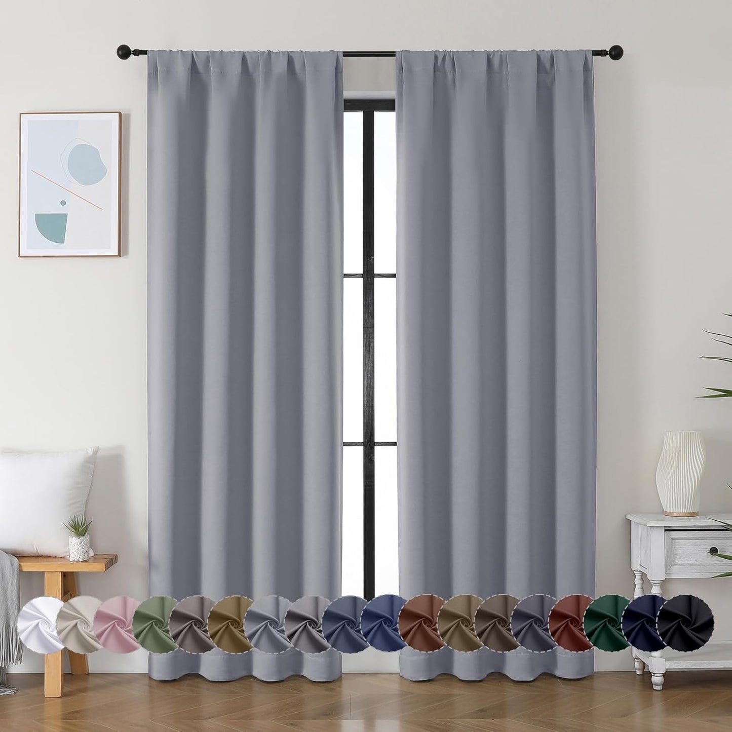 Simplebrand Ava Silver Grey Blackout Curtains for Bedroom 84 Inch Length 2 Panels, Solid Thermal Insulated Privacy Living Room Window Treatment Curtains Blackout Drapes, W40 x L84 Inch, Silver Grey