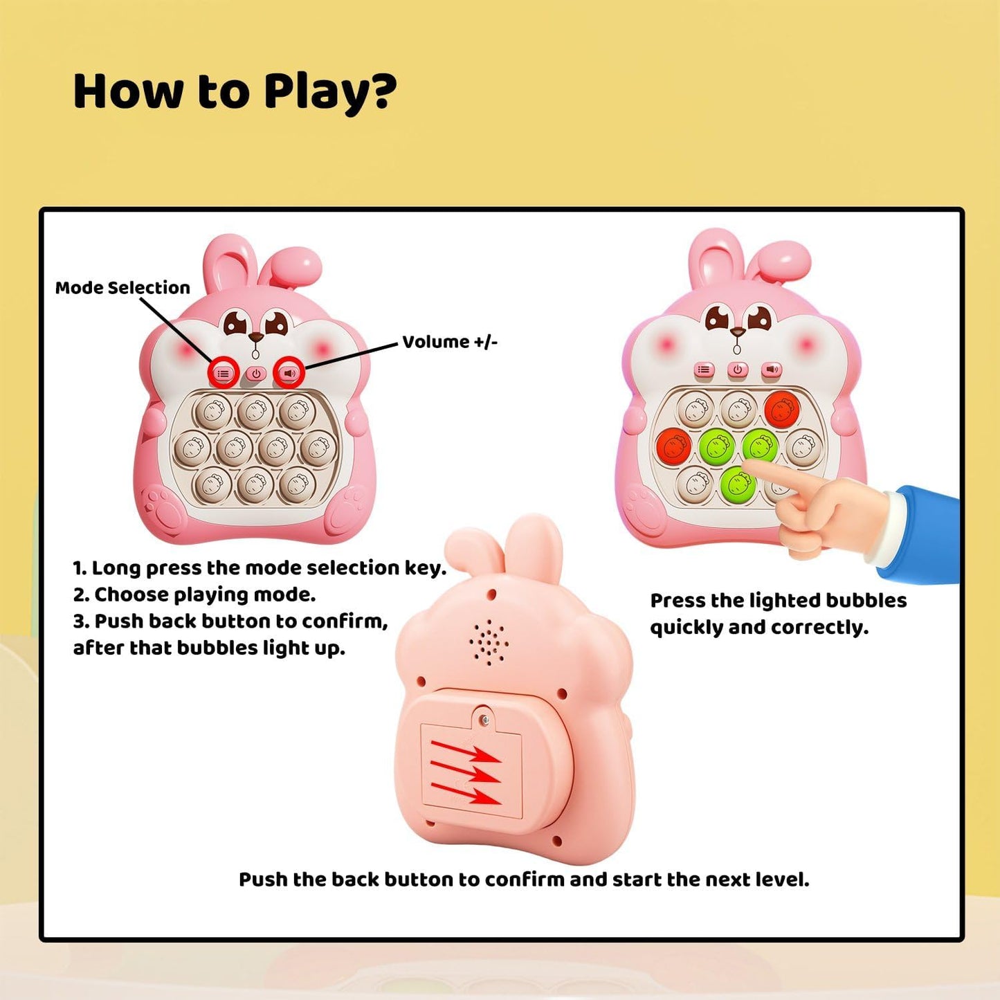 Fast Quick Push Bubble Pop Fidget Toy, Electronic Light Up Game Console, Cool Birthday Present for 6 7 8 9 10-12 Year Boys and Girls Pop Up Stress Relief Toy, Concentration Speed Puzzle Game for Kids