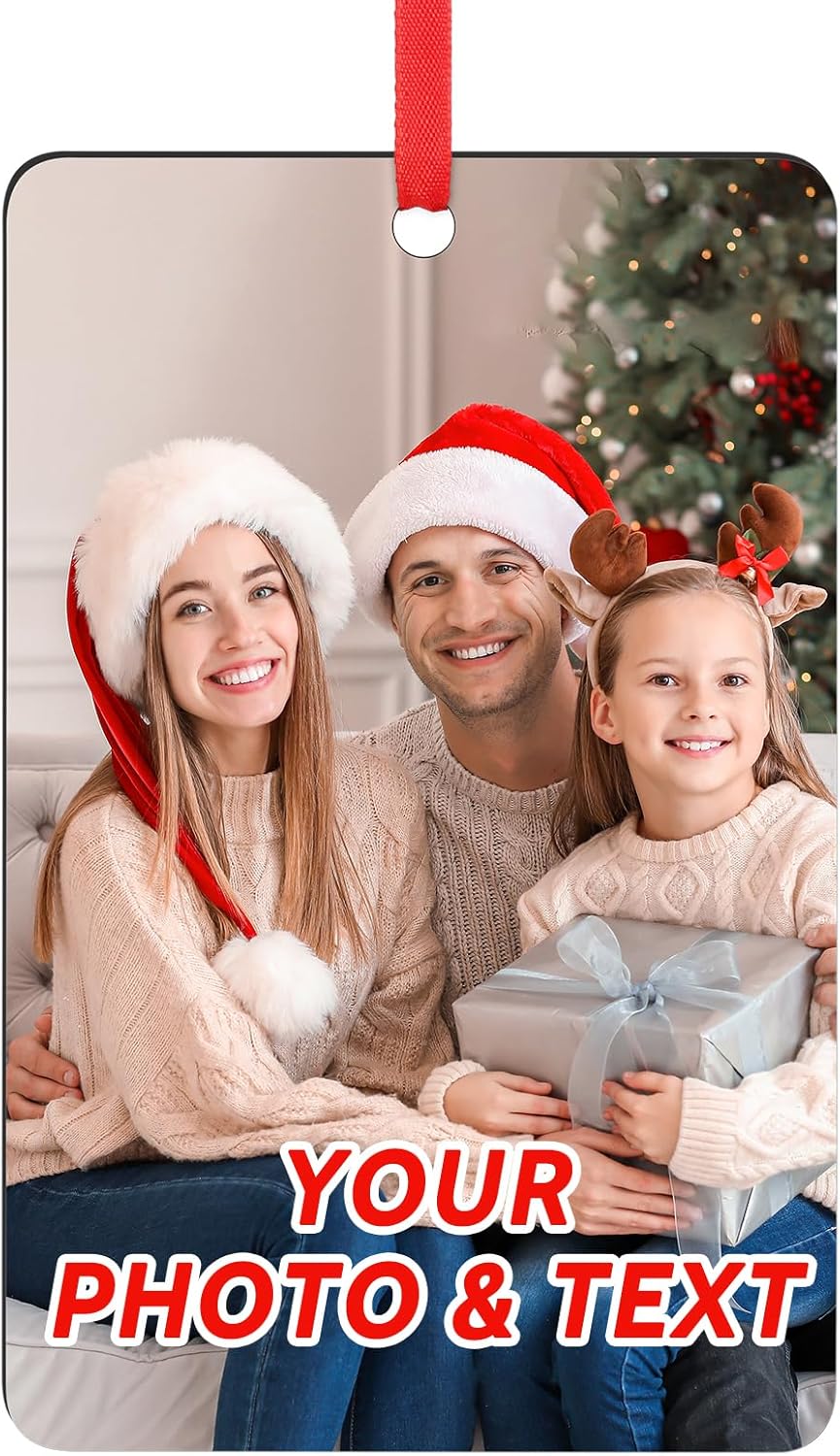 Personalized Christmas Ornaments with Photo - Custom Picture Text Ornaments for Christmas 2025, Customized Wood Xmas Tree Decor for Family, Mom, Dad, Friends, Loves