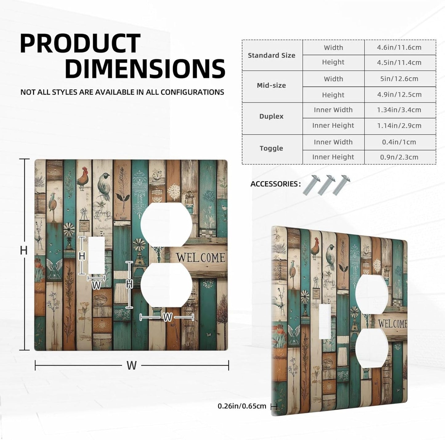 Wallplates Vintage Wood Brown Turquoise Splicing 1 Toggle 1 Duplex Switch Plate Electrical Gfci Faceplate Decorative Light Switch Covers For Farmhouse Cabin Decor