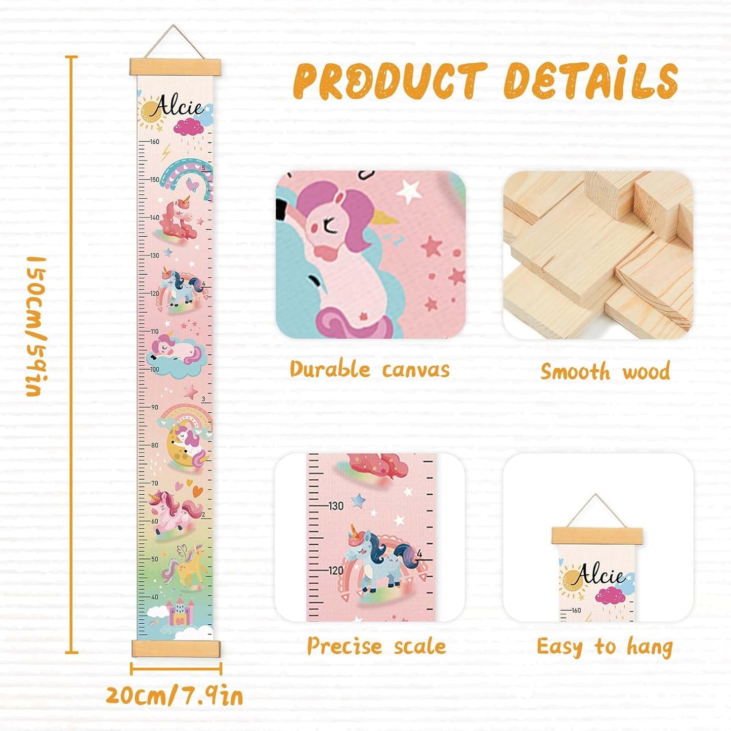 Personalize Name Growth Chart for Kids, Unicorn Kids Growth & Measuring Chart, Growth Chart for Wall, Height Measure Wall Chart Bedroom Nursery Wall Decoration,Playroom Essentials