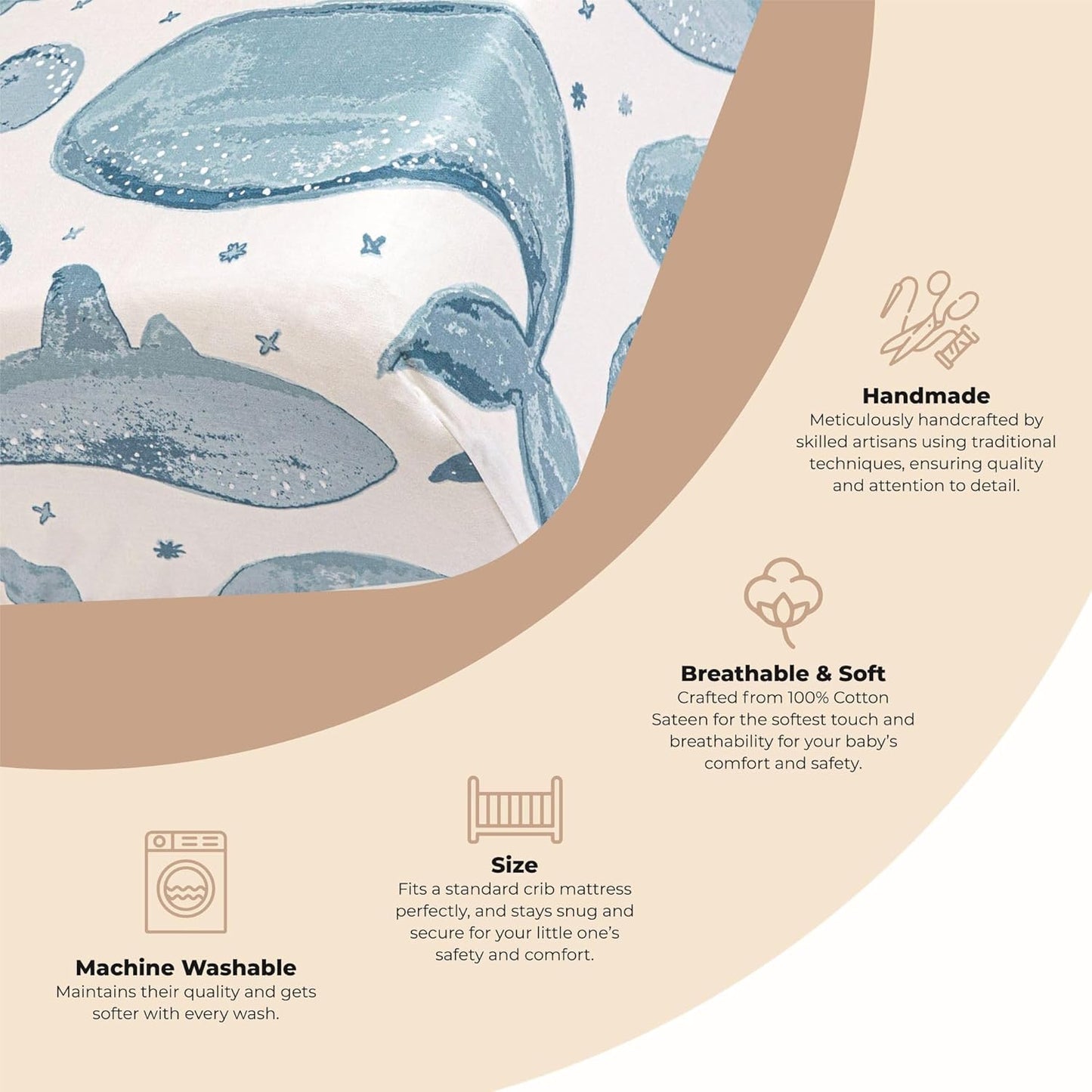 Crane Baby Ocean Crib Sheet, 100% Cotton Fitted Sheet, 28" x 52", Crib Sheets for Boys, Toddler Bed Sheets, Ocean Nursery Decor