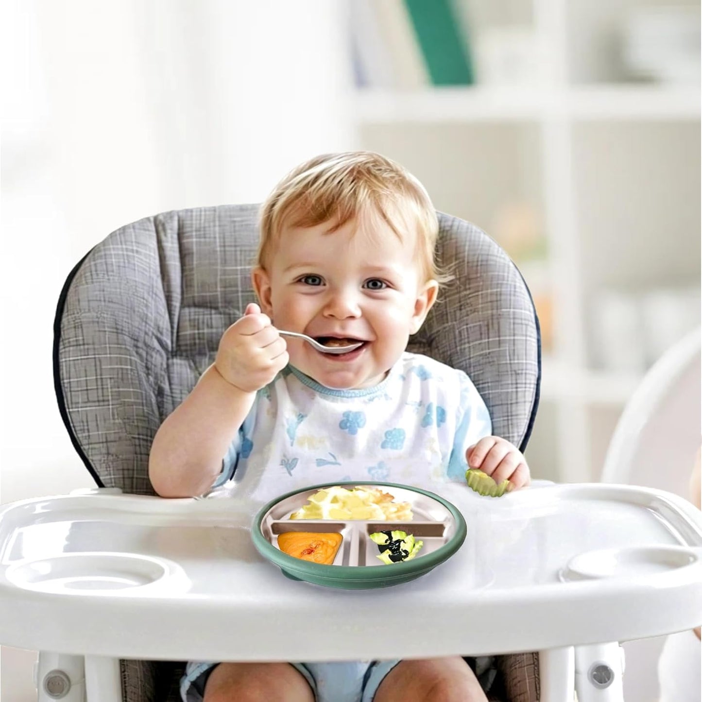 3Pack Sainless Steel Kids Plates with Suction, 8.1” Divided Toddler Baby Plates with Removable Silicone Sleeves BPA Free Non-Slip 2-in-1 Anti Breakage Metal Toddler Bowls
