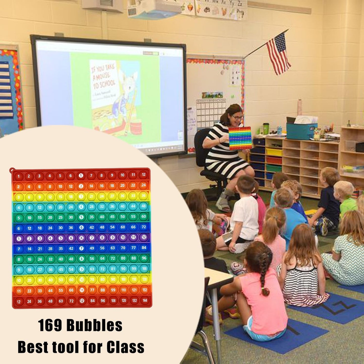 Multiplication 12x12, Addition 1-12, Math Fidget Popper, Learn Multiplication, Addition with Pop Fidget Toy, Learning Tools for Students and Children, Bubble Sensory Rainbow (Rainbow-Horizontal)