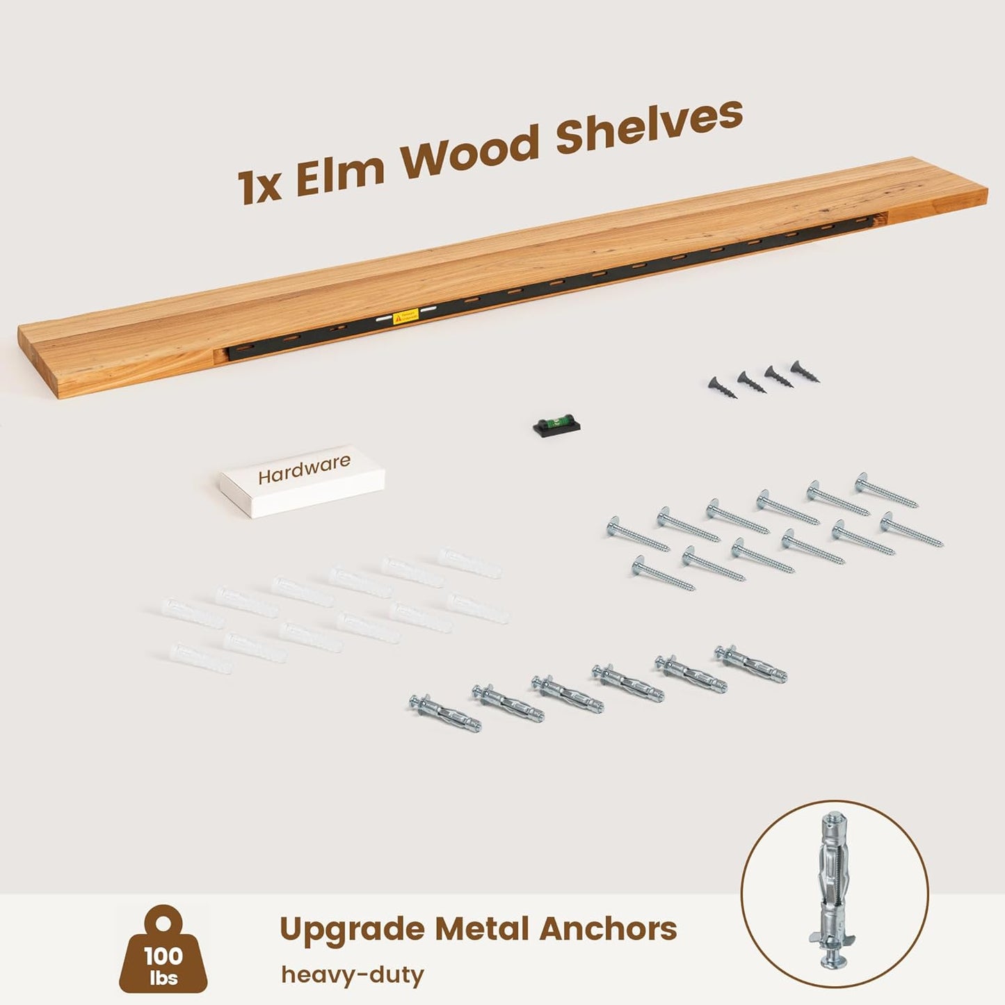 Rustic Elm Wood Floating Shelf for Wall, Live Edge 72"W x 9.2"D x 1.4"H, 1 Pack with Invisible Bracket, Large Wall Mounted Storage Shelf for Living Room Bedroom Kitchen Bathroom Decor, Natural Finish