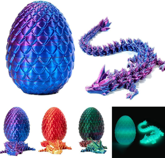 Surprise 3D Printed Dragon Egg Articulating Gemstone, 3D Printed Dragons, Relief Anxiety - Articulated Joints for Kids and Adults Home Office Decor Executive Desk Decor (Purple)