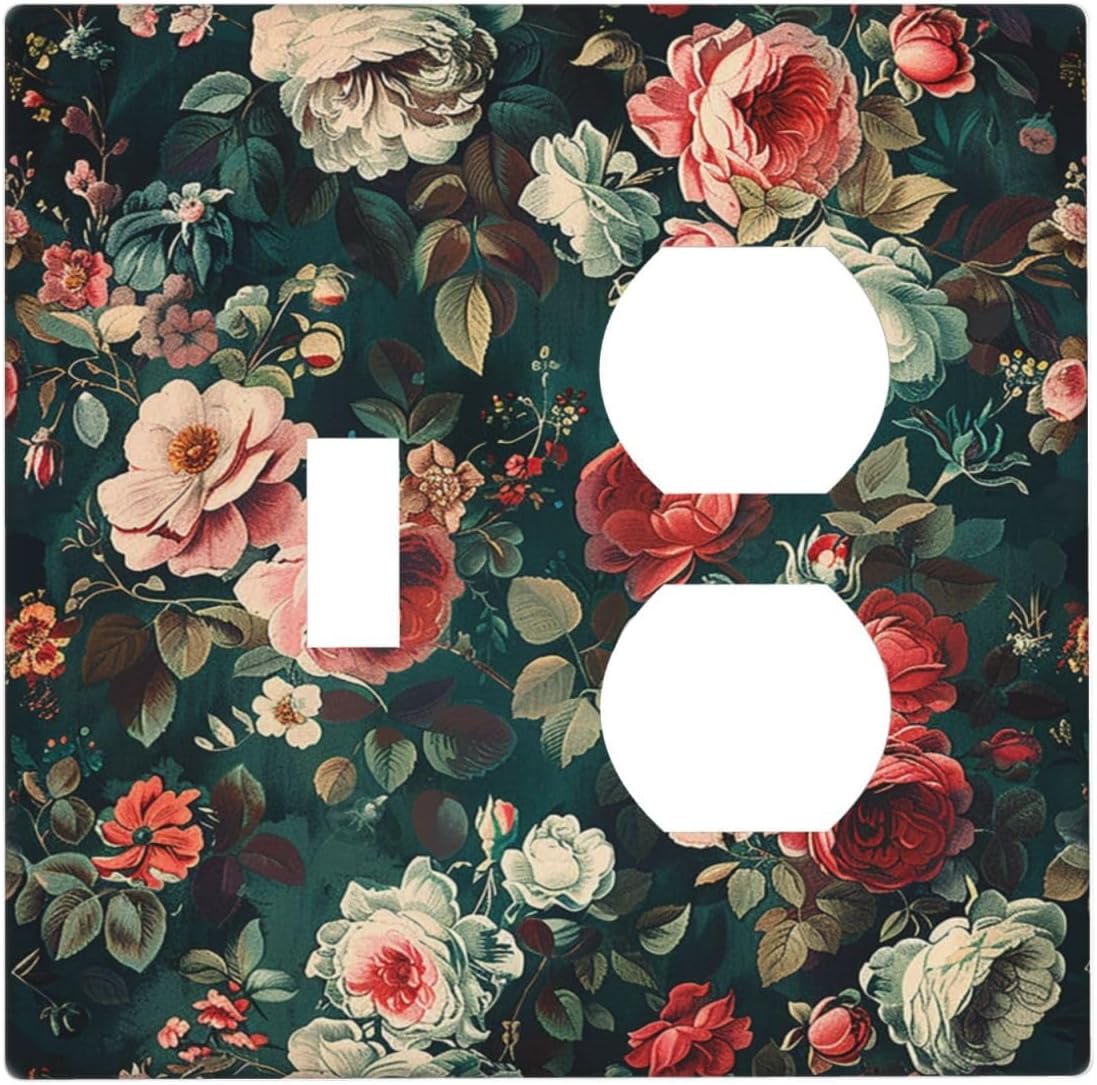 Wallplates Baroque Vintage Peony Flower Floral 1 Toggle 1 Duplex Switch Plate Electrical GFCI Faceplate Decorative Light Switch Covers for Bedroom Farmhouse Decor