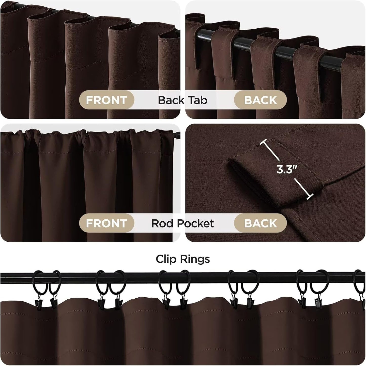Joydeco Blackout Curtains 108 Inches Long, Thermal Insulated Black Out Curtains 2 Panels Set, Room Darkening Drapes for Living Room Window Rod Pocket Back Tab (W52 x L108 Inch, Chocolate)