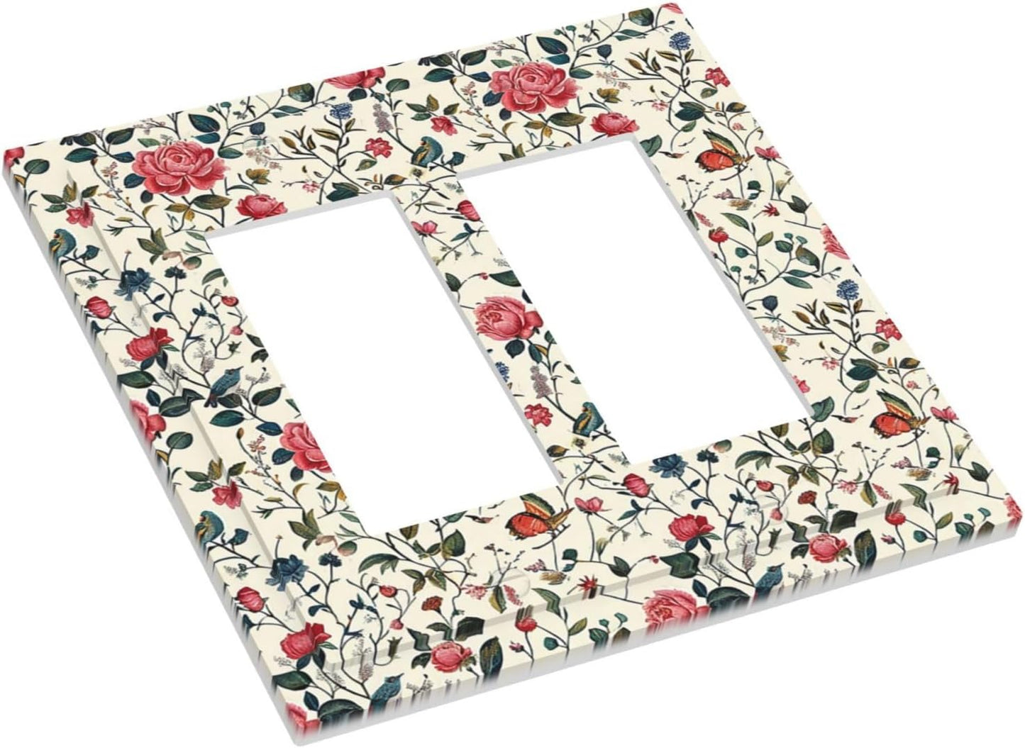 Decorative Outlet Covers Vintage Flowers Rose Leaf Bird Butterfly 2 Gang Double GFCI Rocker Electrical Wall Panels Light Switch Cover Plate for Bedroom living Room Decor