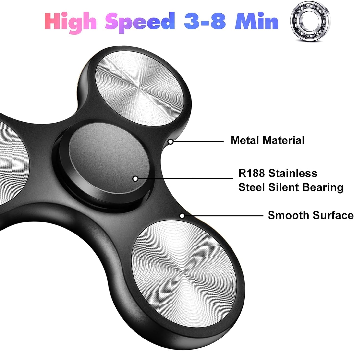Fidget Spinners Toy, 3-8 Min Spins Time Stainless Steel Bearing Metal Fidget Spinner, EDC ADHD Stress Anxiety Relieves Fidgets Finger Toys, Novelty Toy for Kids and Adults