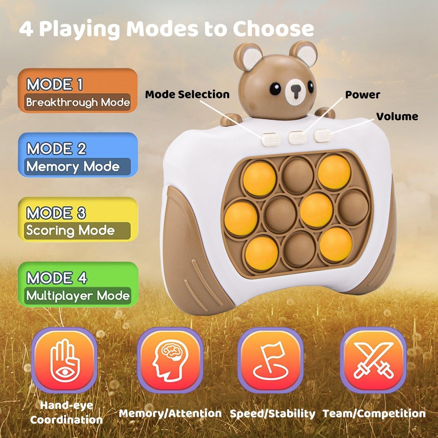 Fast Push Bubbles Pop Fidget Toy It Game, Quick Push Light Up Pop Interactive Sensory Toy, Fast Push Button Game for Kids Adult, Stress Relief Handheld Game Present Toy for 3 4 5 6 7 Years Boy Girl