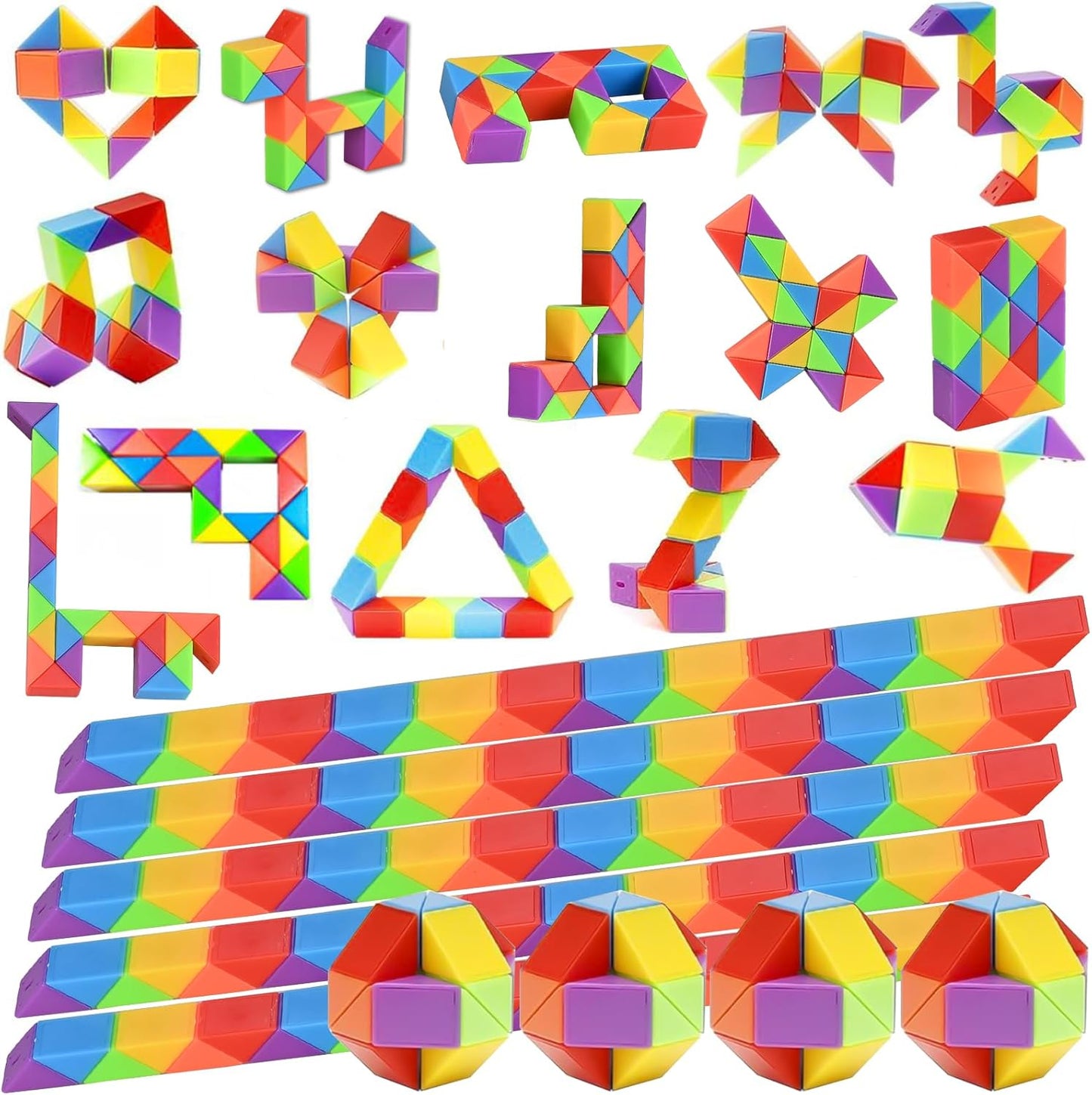 15 Pack Mini Fidget Snake Cube Puzzle Toys - Party Favors & Goodie Bag Fillers for Kids & Teens - Rainbow Colors - Bulk Birthday & Back to School Gifts - Stocking Stuffers
