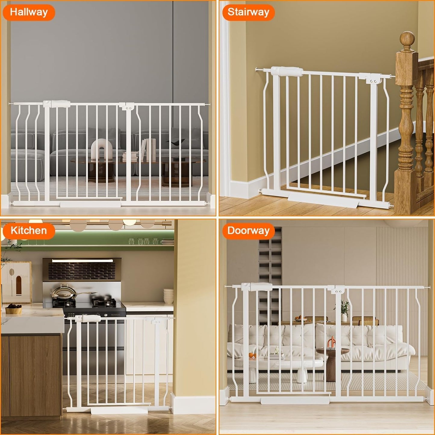 HOOEN Extra Wide Baby Gate for Doorways Stairs 76.38-86.3 Inch Large Long Pressure Mounted Dog Gates Indoor Walk Through Child Gates for Kids or Pets White Safety Gate (White, 76.38-86.3")