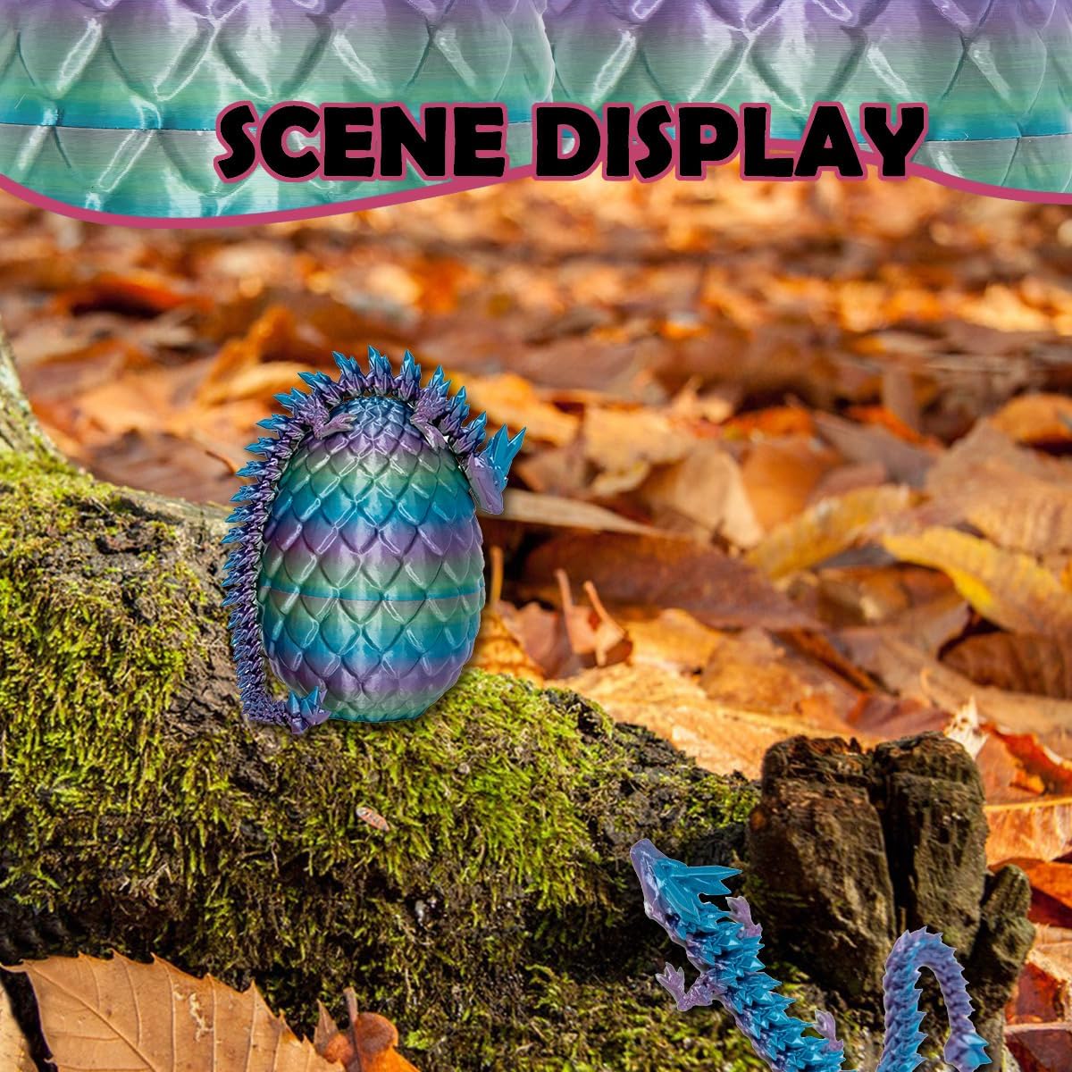 3D Printed Dragon Eggs with Dragon Inside, 12In Rainbow Dragon Egg Fidget Toy, Executive Desk Articulated Dragon Toy, Home Office Decor