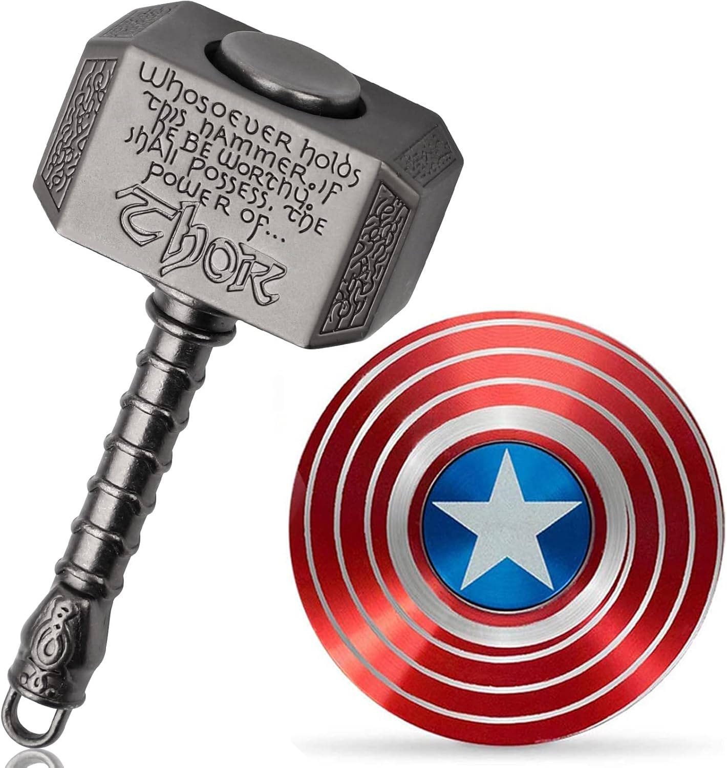 Mjolnir Fidget Spinner Toy Metal Gift for Kids Adults, Cool Hammer Finger Hand Spinner, 2 in 1 Transformable Fidget Spinner, Fidget Keychain Infinty Cube Cool Gadget Stuff Desk Toy (2 Pack)