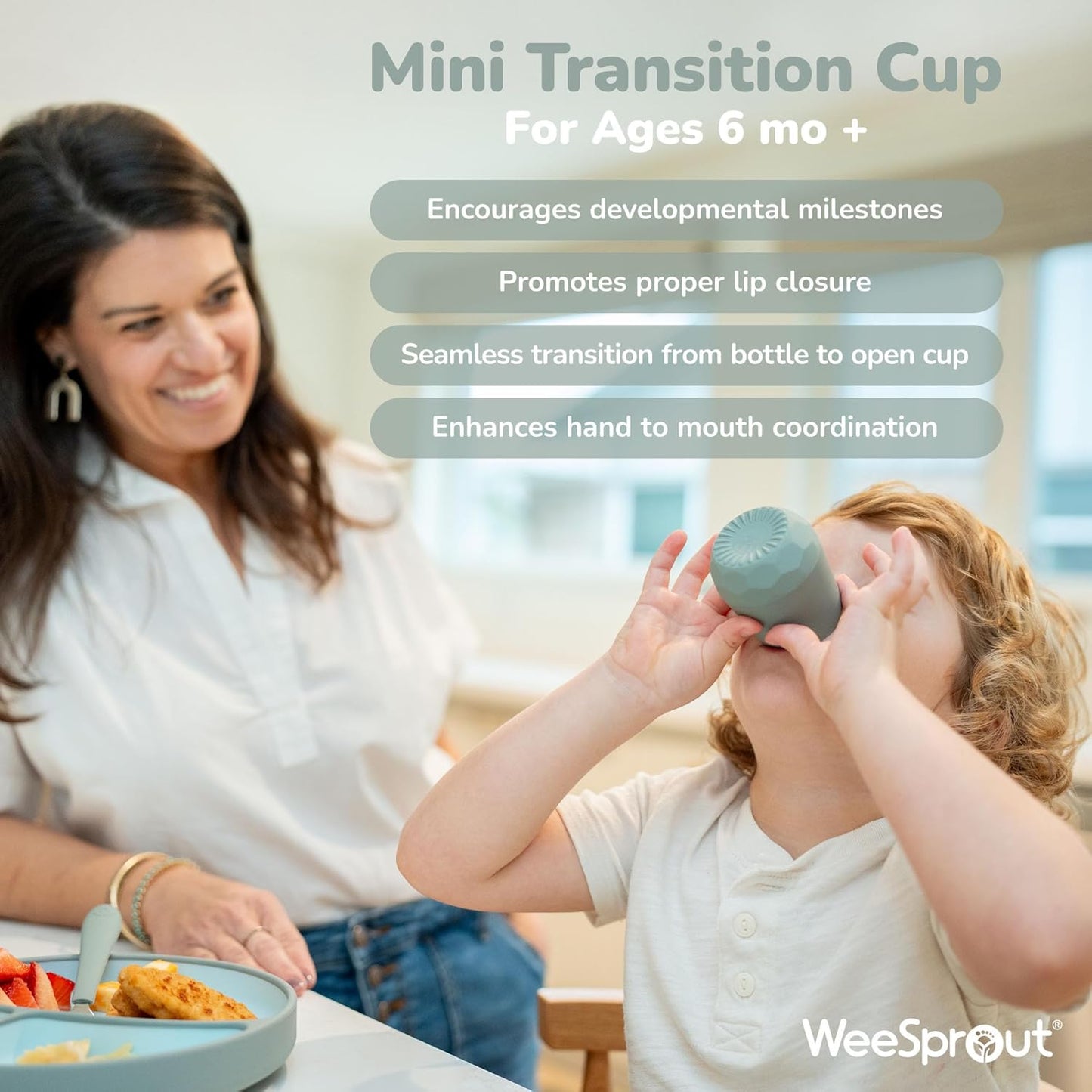 WeeSprout Silicone Baby Training Cups - Set of 2 Soft Silicone Cups - 2 oz Open Cup for Baby 6+ Months - Non-Slip Grip, Weighted Base - Gentle on Gums & Teeth (Matte Pink & Matte Purple)