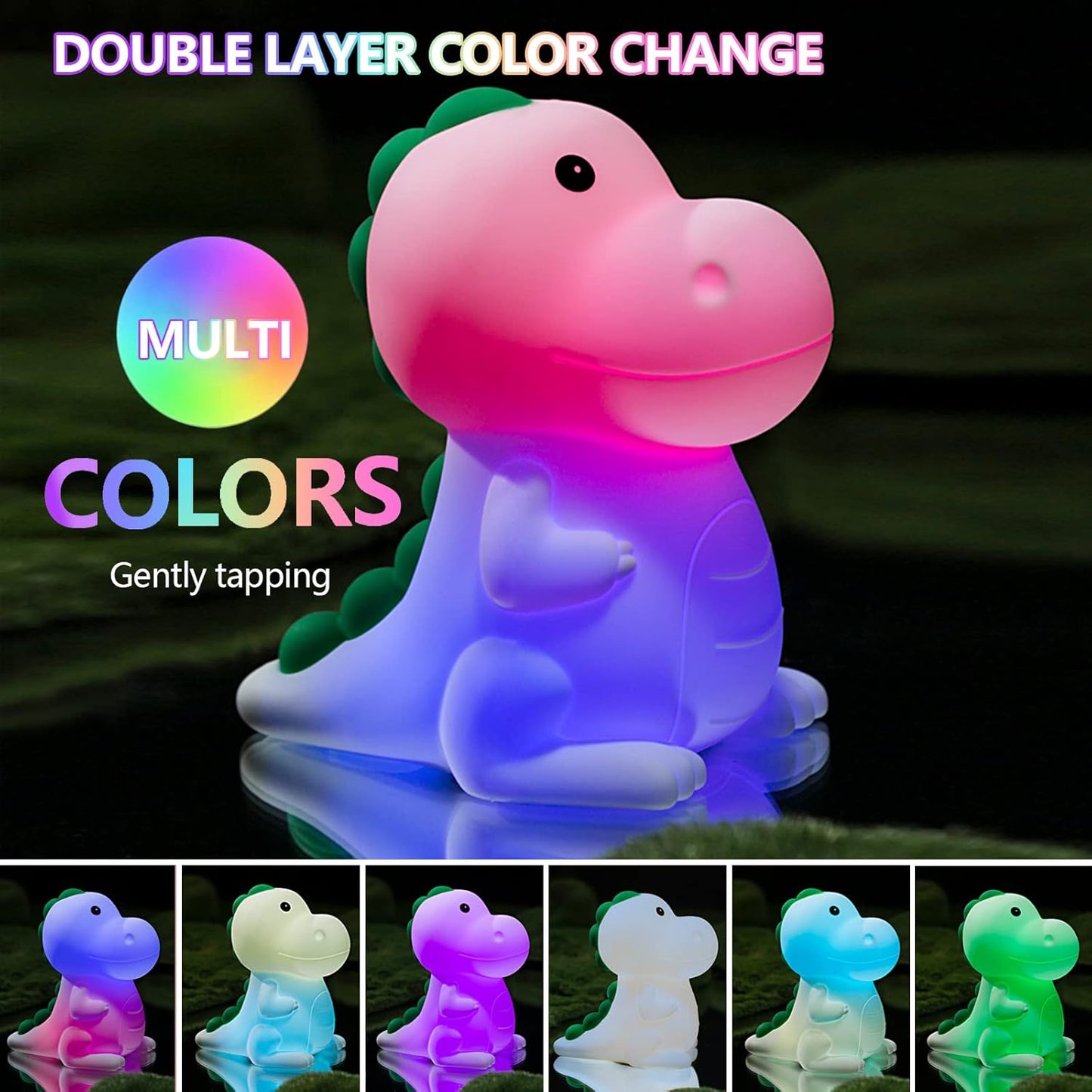 QANYI Dinosaur Night Light for Kids, Cute Color Changing Dinosaur Room Decor Lamp for Boys, Silicone Nursery Baby Night Light for Toddler's Room, Cute Dinosaur Gifts for Kids Boy