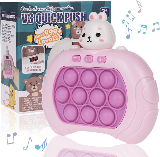 Fast Push Game Pop Fidget Toys for Kids, Fast Push Bubble Game, Quick Push Pop Game for Boys & Girls Age 3-12, Handheld Puzzle Game Sensory Toys Relaxation and Decompression (Pink Rabbit)
