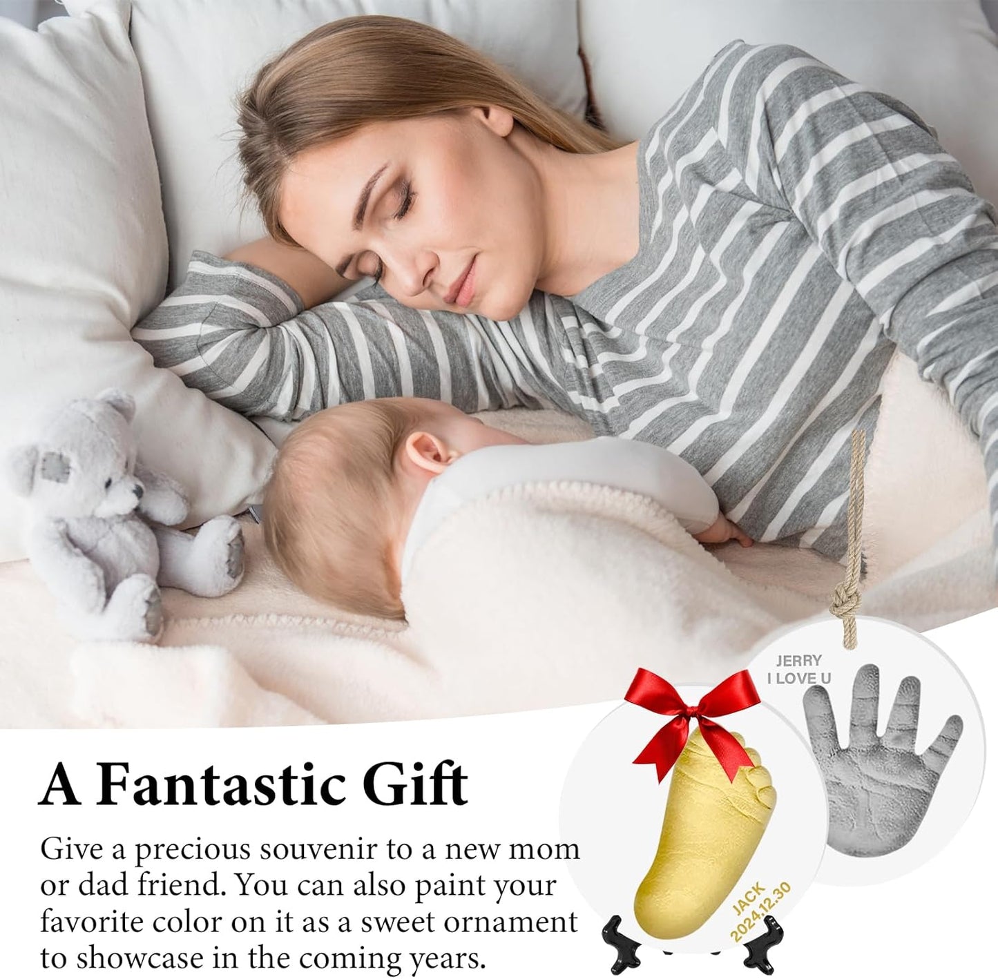 Baby Hand & Footprint Keepsake Kit - Personalized Handprint Footprint Ornament for Newborn Babies, New Mom Gifts, Baby Shower & Registry, Nursery Picture Frame, Pet Paw Print Ornament