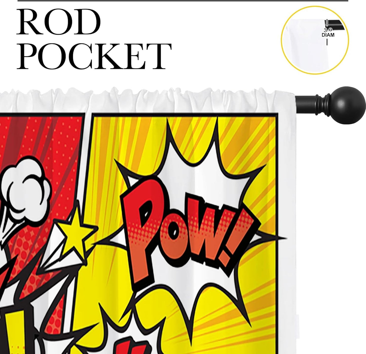 Superhero City Wars Explosion Rod Pocket Blackout Curtains for Boy Girl Bedroom, Colorful Comics Ar Home Energy Efficient Light Filtering Window Curtain for Living Room, 42x63 inch