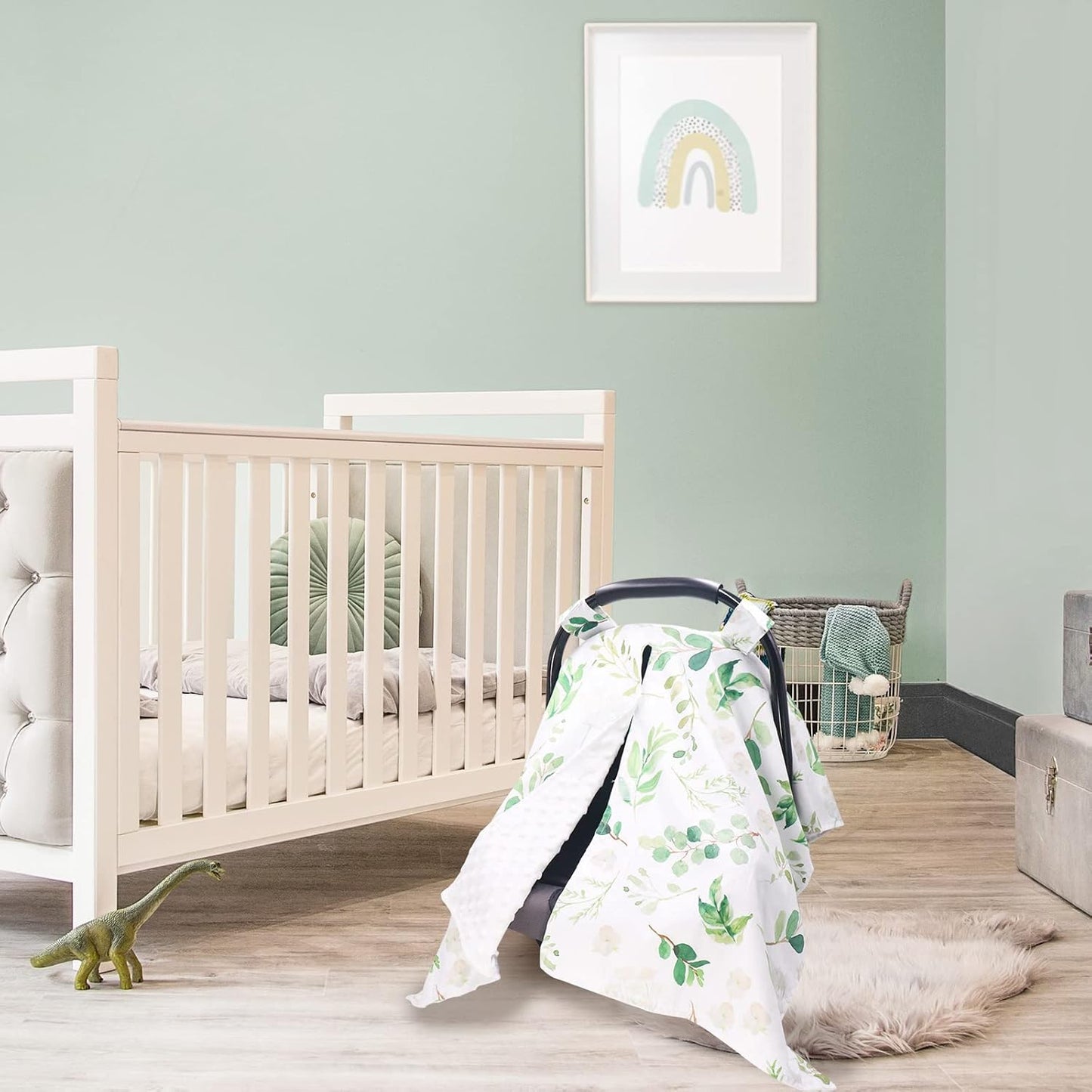 TANOFAR Car Seat Cover Baby, Carseat Covers Baby Boy Girl, Peekaboo Opening Infant Car Seat Cover for Winter, Warm & Cozy, Green Leaf