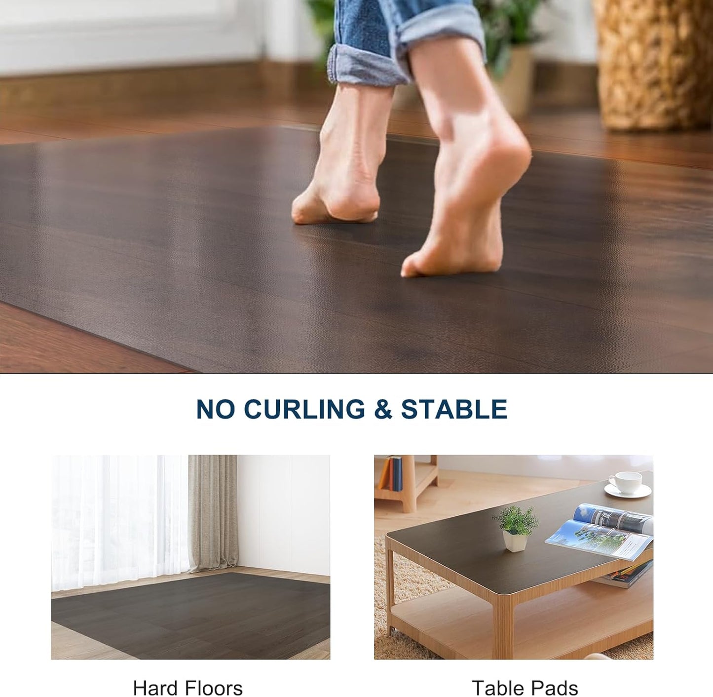 Floor Mats for Home, 5'×7' Translucent Black Vinyl Area Rug for Under Dining Table, Waterproof Non-Slip Hard Floor Living Room Rug, PVC Rolling Chair Protector for Workspace, High Traffic Areas