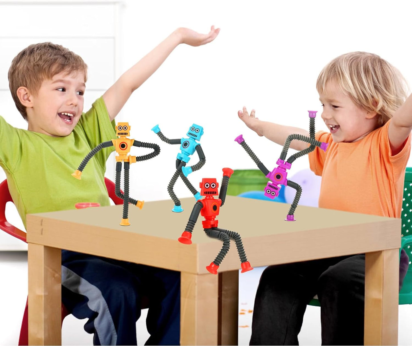 4 Pack Telescopic Robot Suction Cup Toy, Stress Relief Sensory Toys,Connect, Stretch, Twist & Pop Tubes ADHD Autism for Toddler Gifts, Christmas Stocking Stuffers for Kids