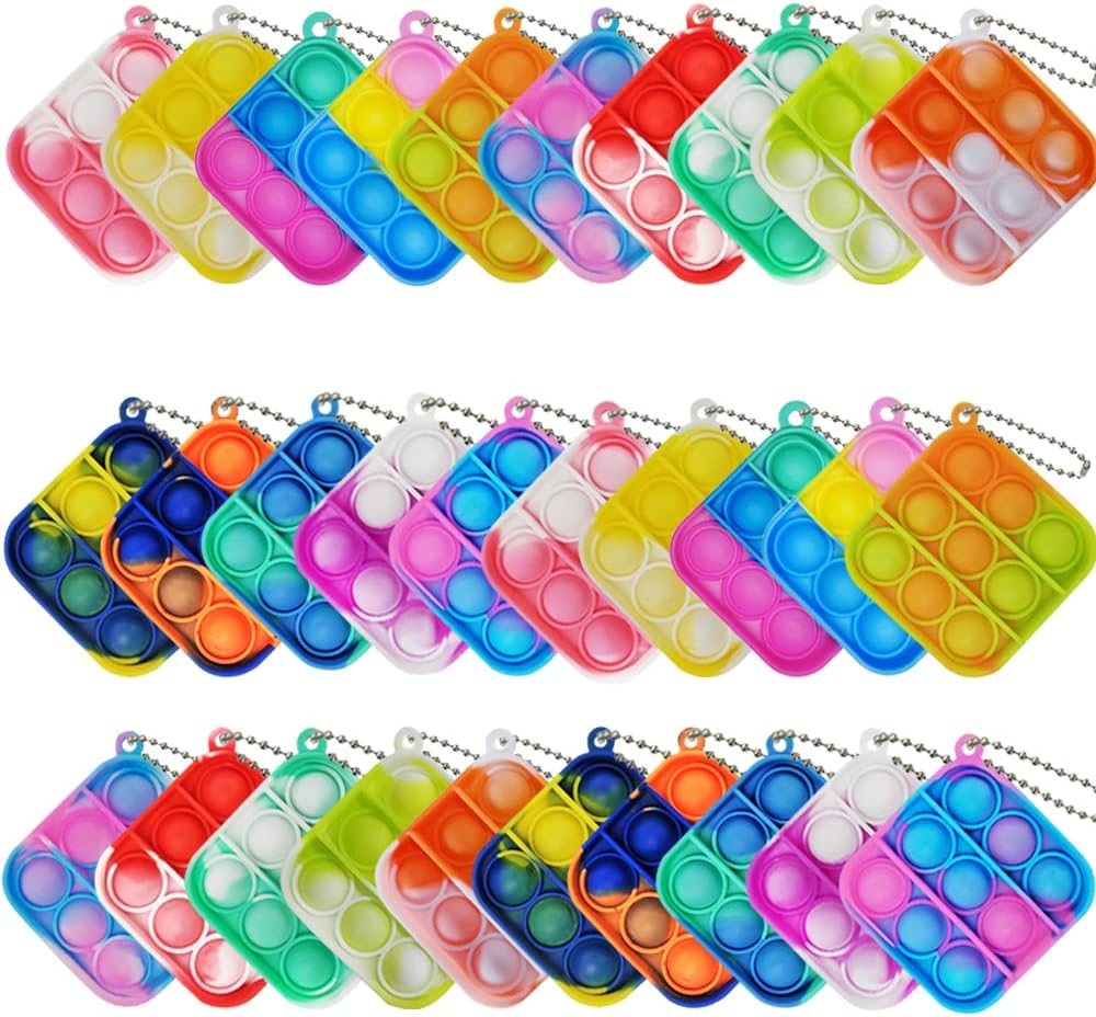 30 Pcs Tie Dye Squeeze Pop Bubble Simple Fidget Sensory Toys, Keychain Wrap Small Pop Bulk Classroom Prizes Relieve Anxiety Stress Toy for Kids Adult